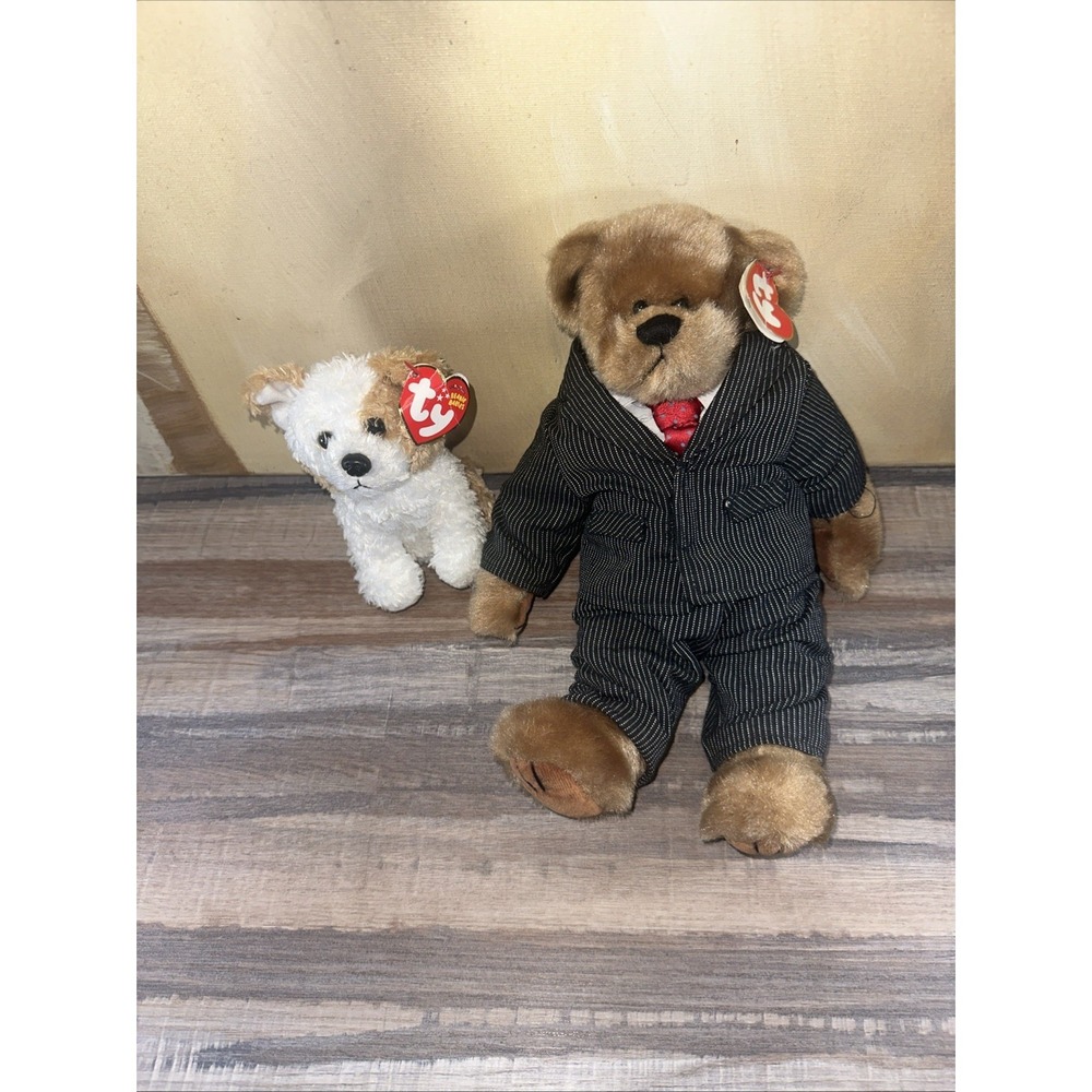 TY Attic Bear WILLIAM Pinstriped Business Suit‎ Red Tie White Shirt Jointed 12"
